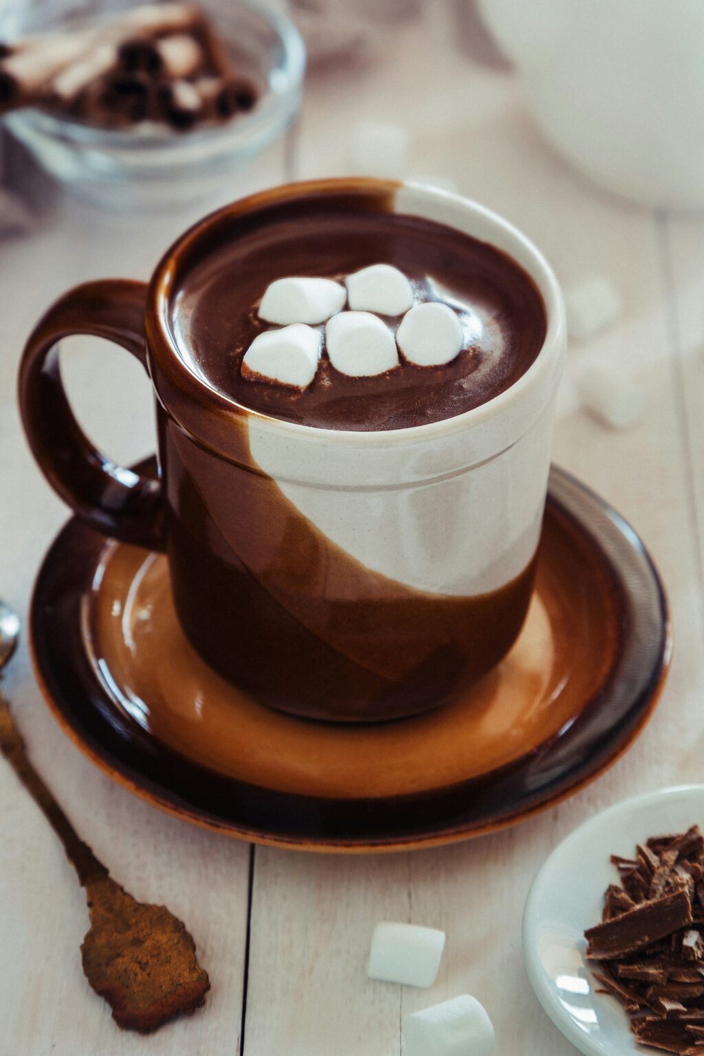 hot chocolate with marshmallows and Devil's Tongue hot cinnamon whisky